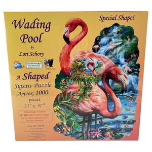 SunsOut Wading Pool Lori Schory Shaped Jigsaw Puzzle 1000 Piece Flamingo